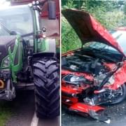 Střet osobního auta s traktorem