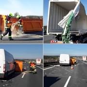 Střet dvou kamionů, vozu silničářů i dodávky na dálnici D5