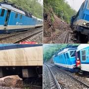 Na železniční trati Plzeň - Praha po nárazu do kusu skály vykolejil rychlík