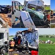 Čelní střet dodávky s kamionem zcela uzavřel silnici z Plzně do Domažlic